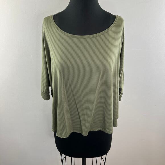 SPLENDID Green Blouse Top Nylon Striped Scoop Neck Classic Fit Size Small S - Picture 2 of 8